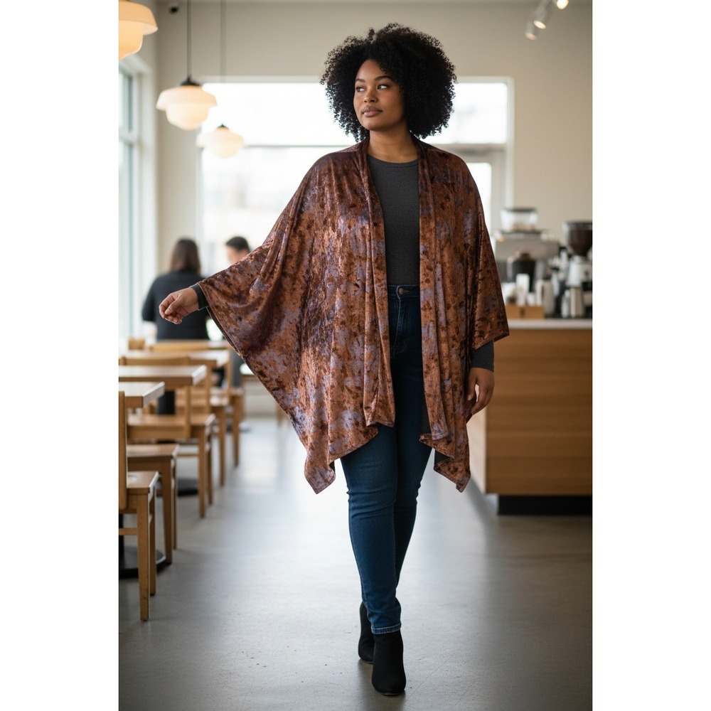 Torrid Women Copper Lavender Floral Velvet Burnout Kimono Wrap One Size‎ NEW